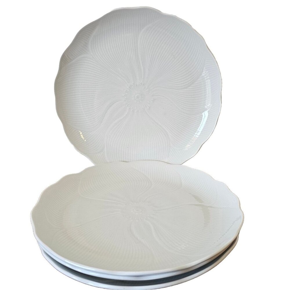 4 Mikasa Magnolia Salad Plate 8.5" white flower emboss Spring Line Larry Laslo